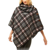 Averie Cozy Warm Plaid High Neck Collar Side Buttons Poncho High Neck Ruana - Madeline Love - Flyclothing LLC