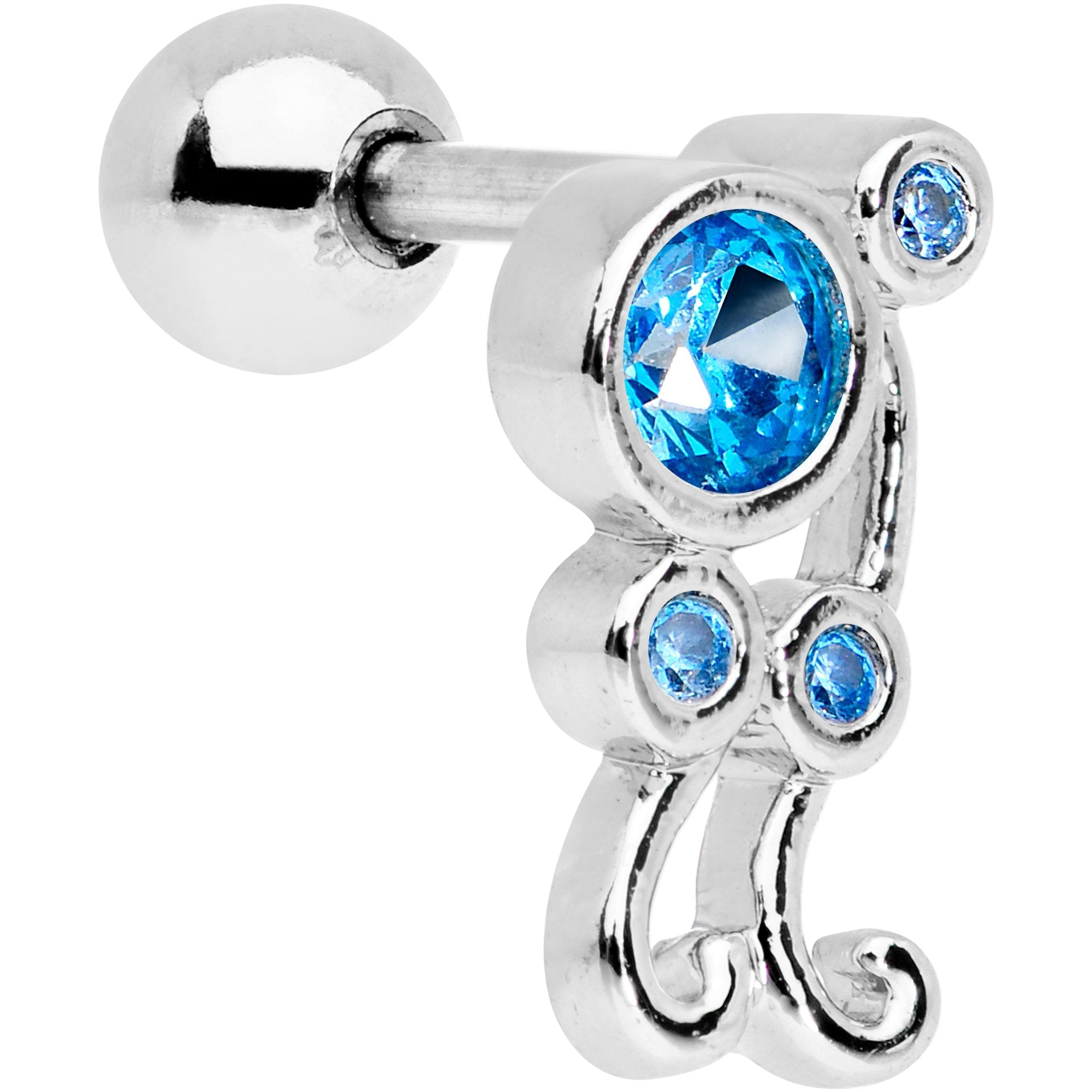 Aqua CZ Gem Sassy Swirl Cartilage Tragus Earring - BodyCandy - Flyclothing LLC