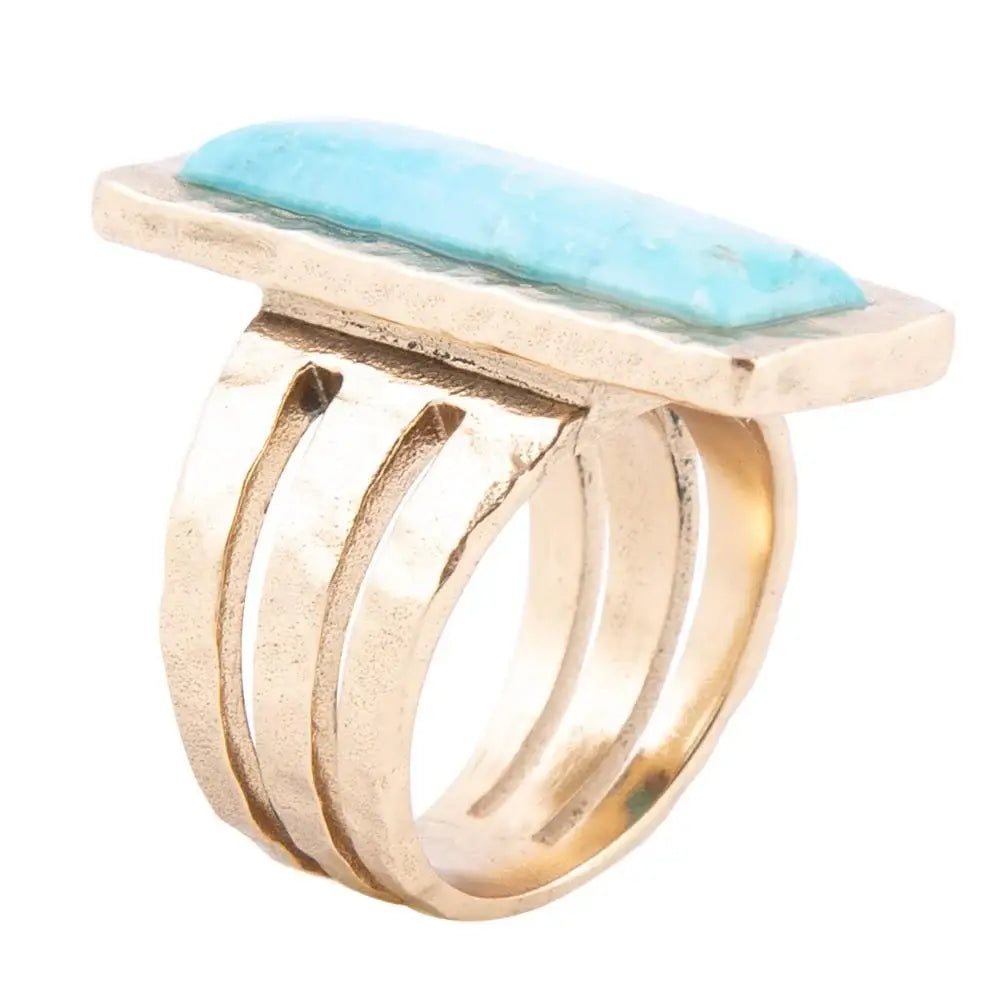 Aztec Blue Turquoise Golden Statement Ring - Barse Jewelry - Flyclothing LLC
