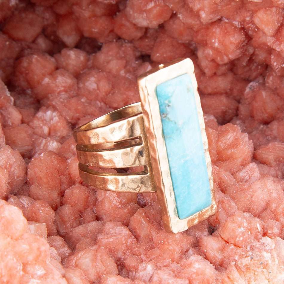 Aztec Blue Turquoise Golden Statement Ring - Barse Jewelry - Flyclothing LLC