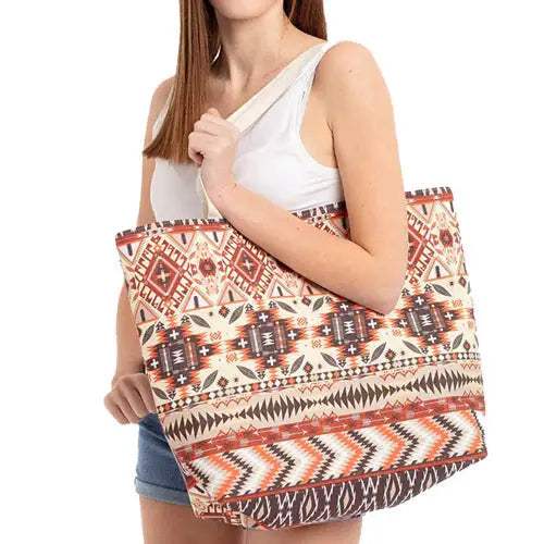 Aztec Pattern Beach Tote Bag - Madeline Love - Flyclothing LLC