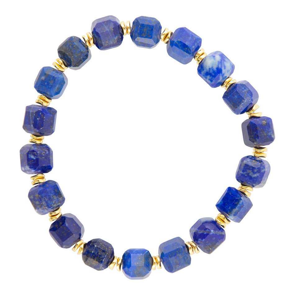 Azul Blue Cubed Lapis Golden Stretch Bracelet - Barse Jewelry - Flyclothing LLC