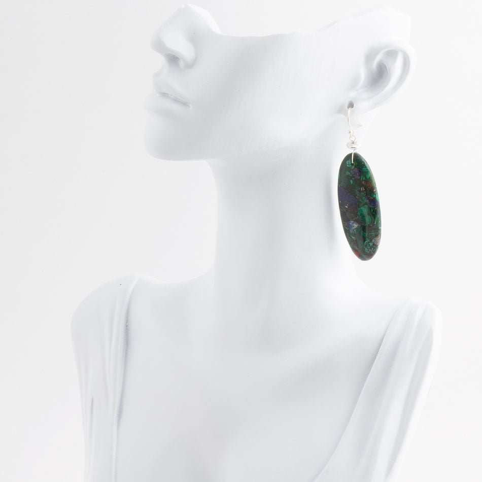 Blue Green Azurite Matrix Statement Sterling Silver Drop Earrings - Barse Jewelry - Flyclothing LLC