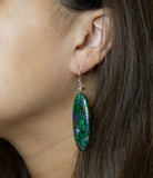Blue Green Azurite Matrix Statement Sterling Silver Drop Earrings - Barse Jewelry