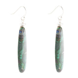 Blue Green Azurite Matrix Statement Sterling Silver Drop Earrings - Barse Jewelry