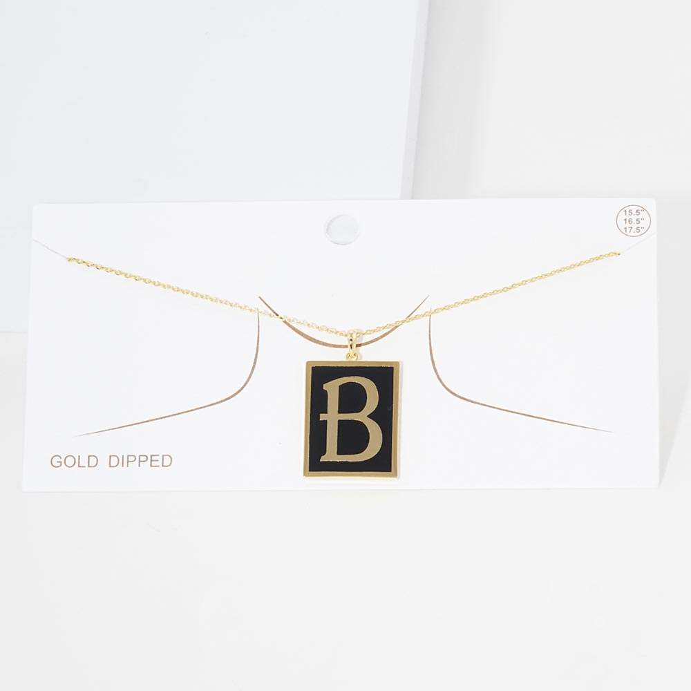 -B- Gold Dipped Enamel Rectangle Initial Monogram Pendant Necklace - Madeline Love - Flyclothing LLC
