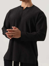 Men's Plus Size Notched Long Sleeve Top - Trendsi - Flyclothing LLC