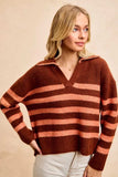 BiBi Striped Sweater Top with Collar Stitched Details - Trendsi - Flyclothing LLC