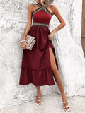 Devine Ruffled Slit Sleeveless Midi Dress - Trendsi - Flyclothing LLC