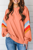 Contrast Round Neck Long Sleeve Sweatshirt - Trendsi - Flyclothing LLC