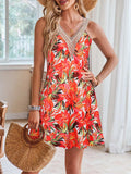 Lace Detail Printed V-Neck Sleeveless Dress - Trendsi - Flyclothing LLC