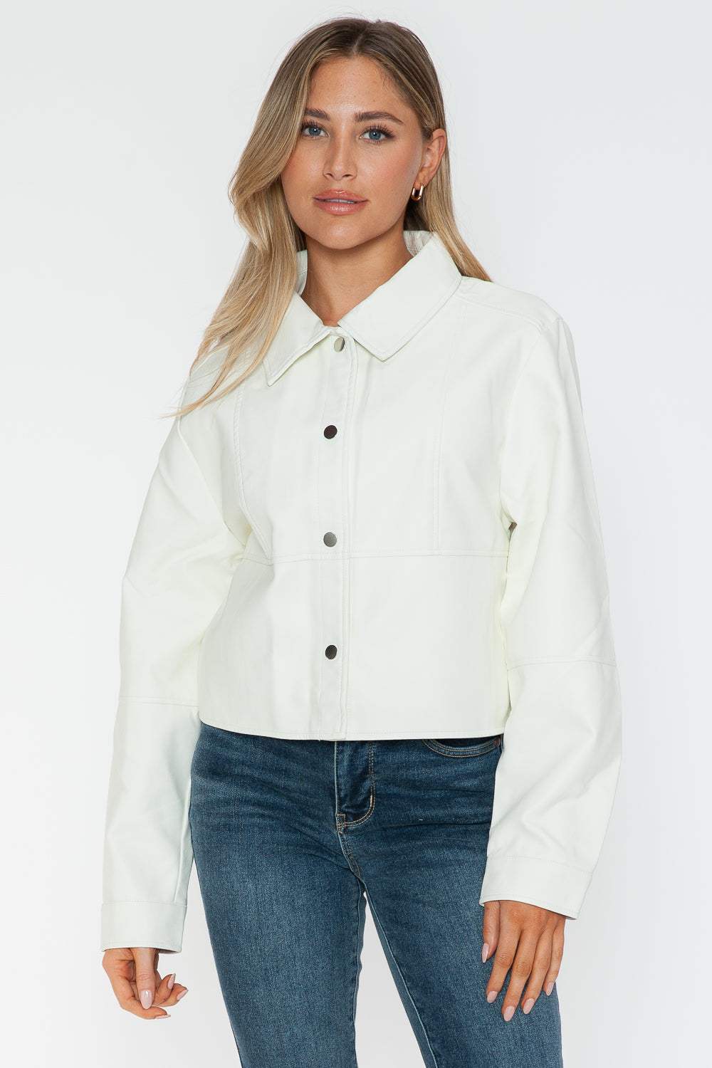 Snobbish Snap Down Long Sleeve PU Leather Jacket - Trendsi - Flyclothing LLC