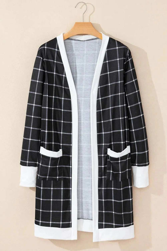 Plaid Open Front Long Sleeve Cover Up - Trendsi - Flyclothing LLC