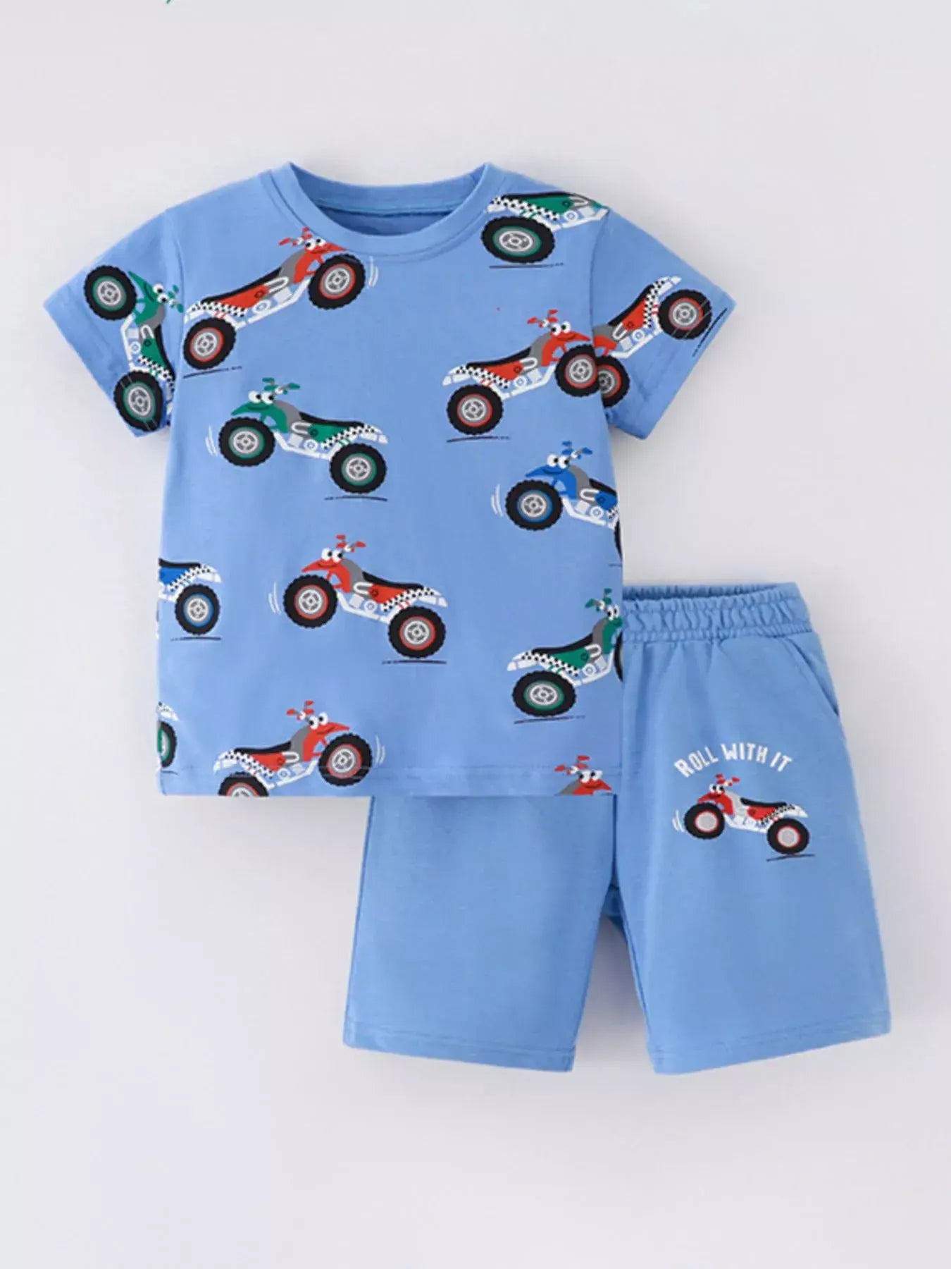 Children's Cartoon ATV Print Tee and Shorts Set - Trendsi - Flyclothing LLC