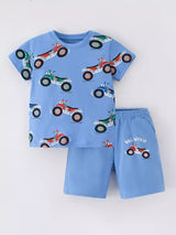 Children's Cartoon ATV Print Tee and Shorts Set - Trendsi - Flyclothing LLC