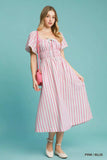 Umgee Smocked Striped Short Sleeve Midi Dress - Trendsi - Flyclothing LLC