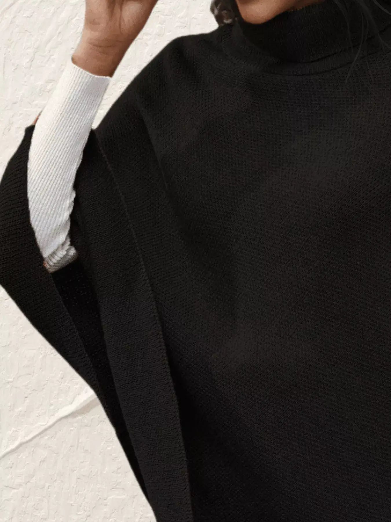 Button-Decor Turtleneck Poncho Pullover - Trendsi - Flyclothing LLC