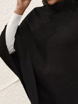 Button-Decor Turtleneck Poncho Pullover - Trendsi - Flyclothing LLC