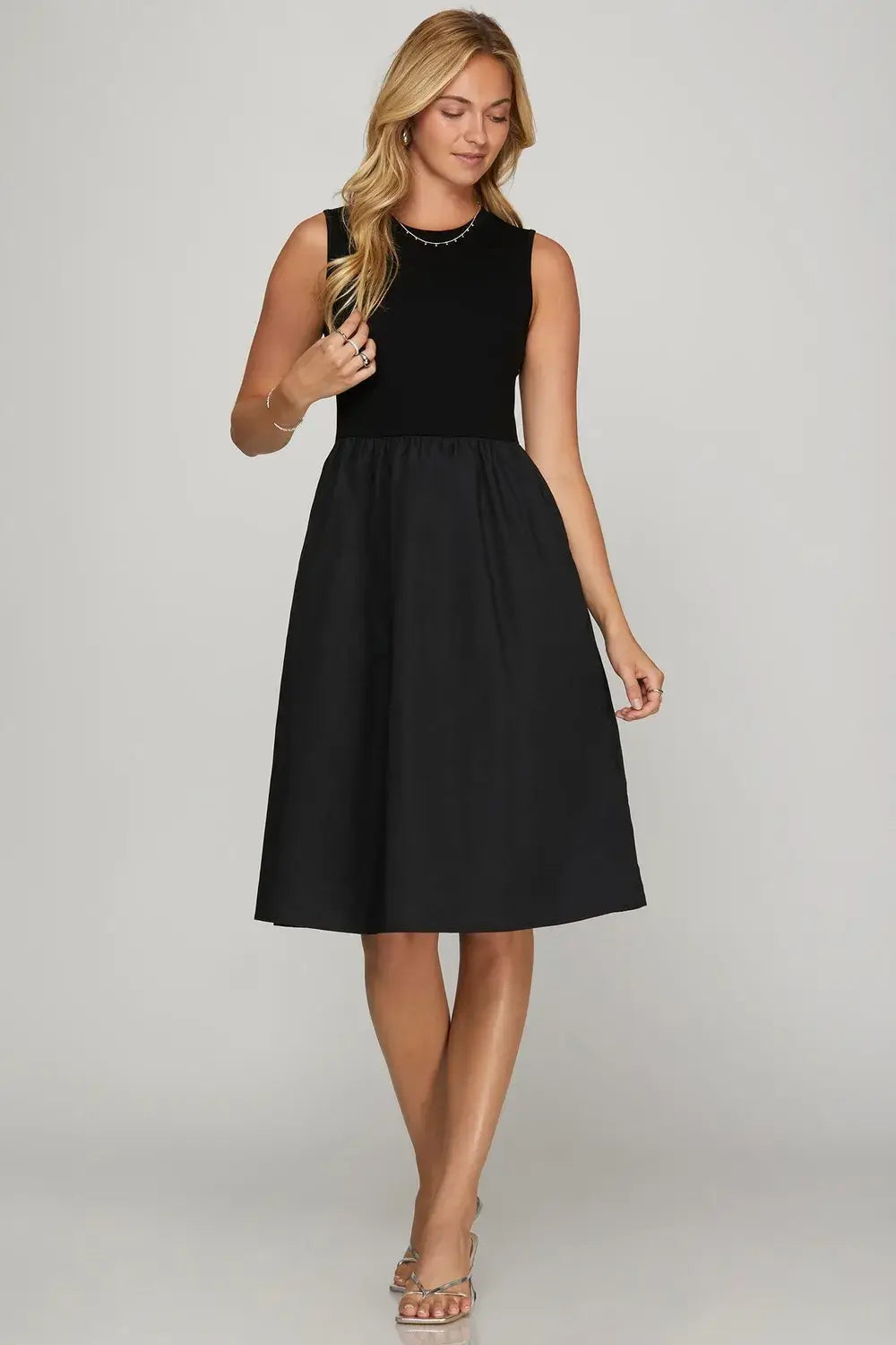 She + Sky Full Size Sleeveless Poplin Woven Midi Dress with Pockets Plus Size - Trendsi - Flyclothing LLC