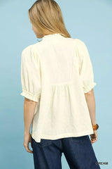 Umgee Textured Smocked Peasant Top - Trendsi - Flyclothing LLC