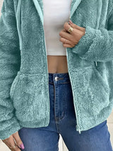 Drawstring Fleece Zip-Up Outerwear - Trendsi - Flyclothing LLC