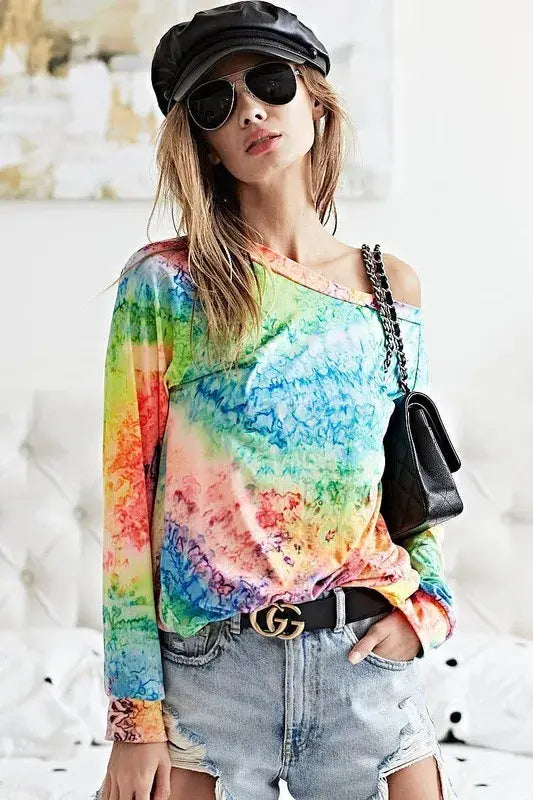 BiBi Tie Dye Soft Knit Jersey T-Shirt - Trendsi - Flyclothing LLC