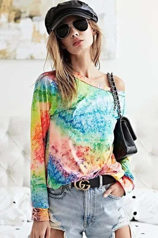 BiBi Tie Dye Soft Knit Jersey T-Shirt - Trendsi - Flyclothing LLC