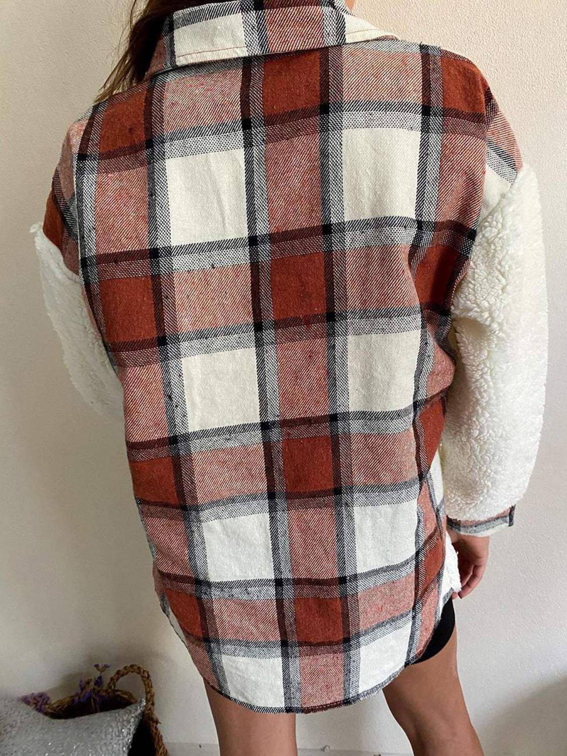 Fuzzy Button Up Long Sleeve Jacket - Trendsi - Flyclothing LLC