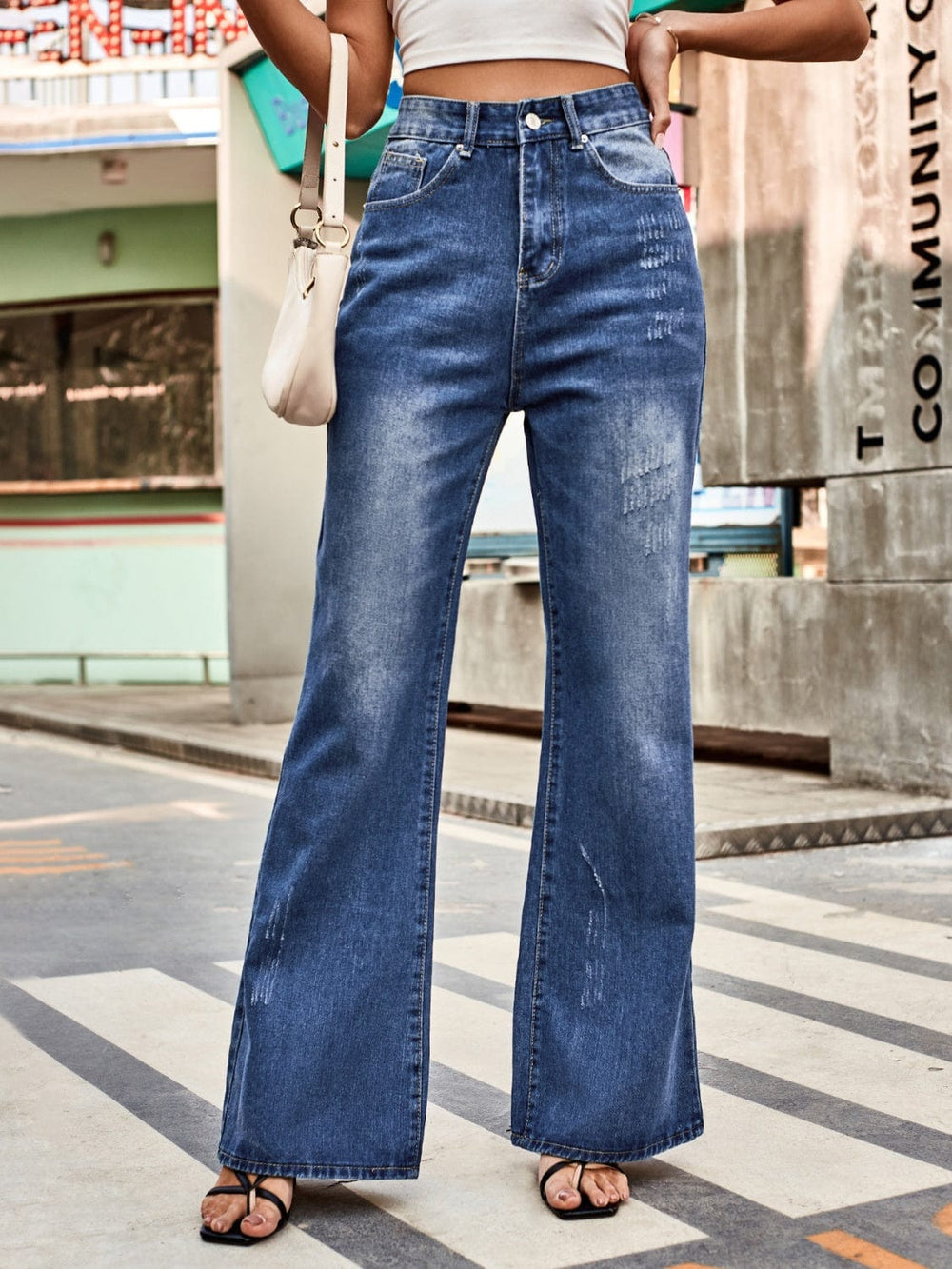 High Rise Bootcut Jeans with Pockets - Trendsi
