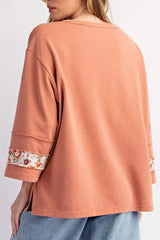 Exposed Seam Slit Floral Round Neck Blouse - Trendsi - Flyclothing LLC