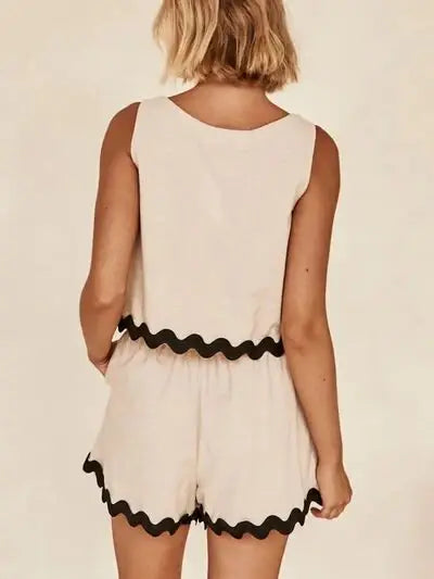 Contrast Trim Round Neck Tank and Shots Set - Trendsi - Flyclothing LLC