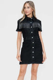 bytos Full Size Embellished Button Down Short Sleeve Denim Dress - Trendsi