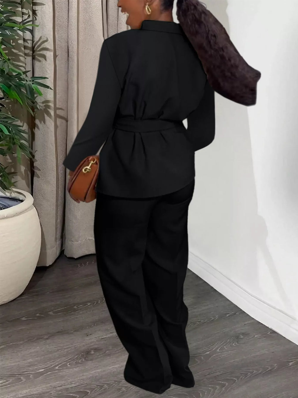 Tie-Waist Long Sleeve Top and Pants Set - Trendsi - Flyclothing LLC