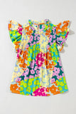 Ruffled Printed Mock Neck Cap Sleeve Blouse - Trendsi