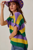 SO ME Mardi Gras Loose Fit V Neck Stripe Sweater Top - Trendsi - Flyclothing LLC