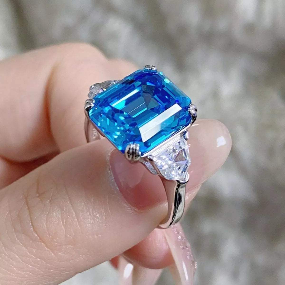 925 Sterling Silver Zircon Square Ring - Trendsi - Flyclothing LLC