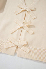 Bowknot Front V Neck Long Sleeve Cardigan - Trendsi - Flyclothing LLC