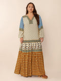 Plus Size Printed V-Neck Balloon Sleeve Maxi Dress - Trendsi