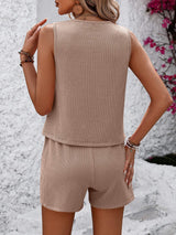 Round Neck Sleeveless Top and Shorts Set - Trendsi - Flyclothing LLC