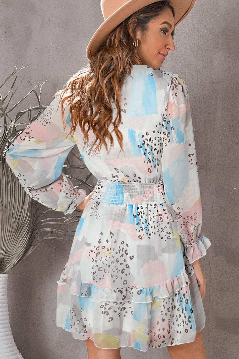 Printed Flounce Sleeve Mini Dress - Trendsi - Flyclothing LLC