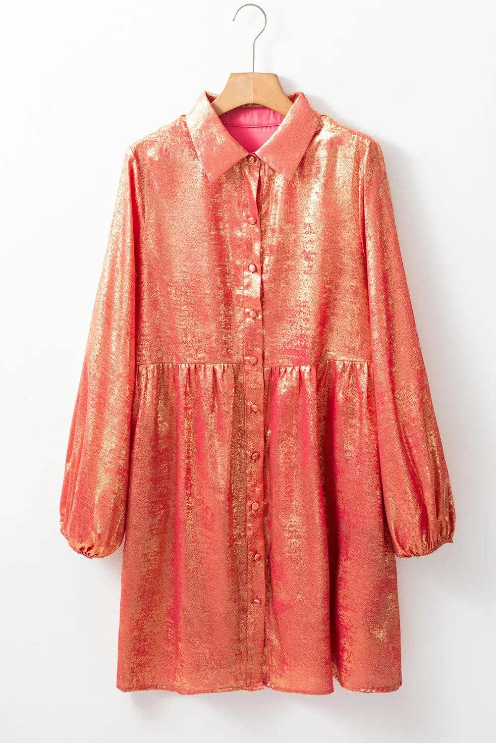 Metallic Sheen Long Sleeve Mini Dress - Trendsi - Flyclothing LLC