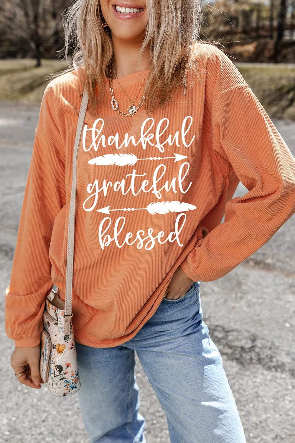 Letter Graphic Round Neck Long Sleeve Sweatshirt - Trendsi - Flyclothing LLC