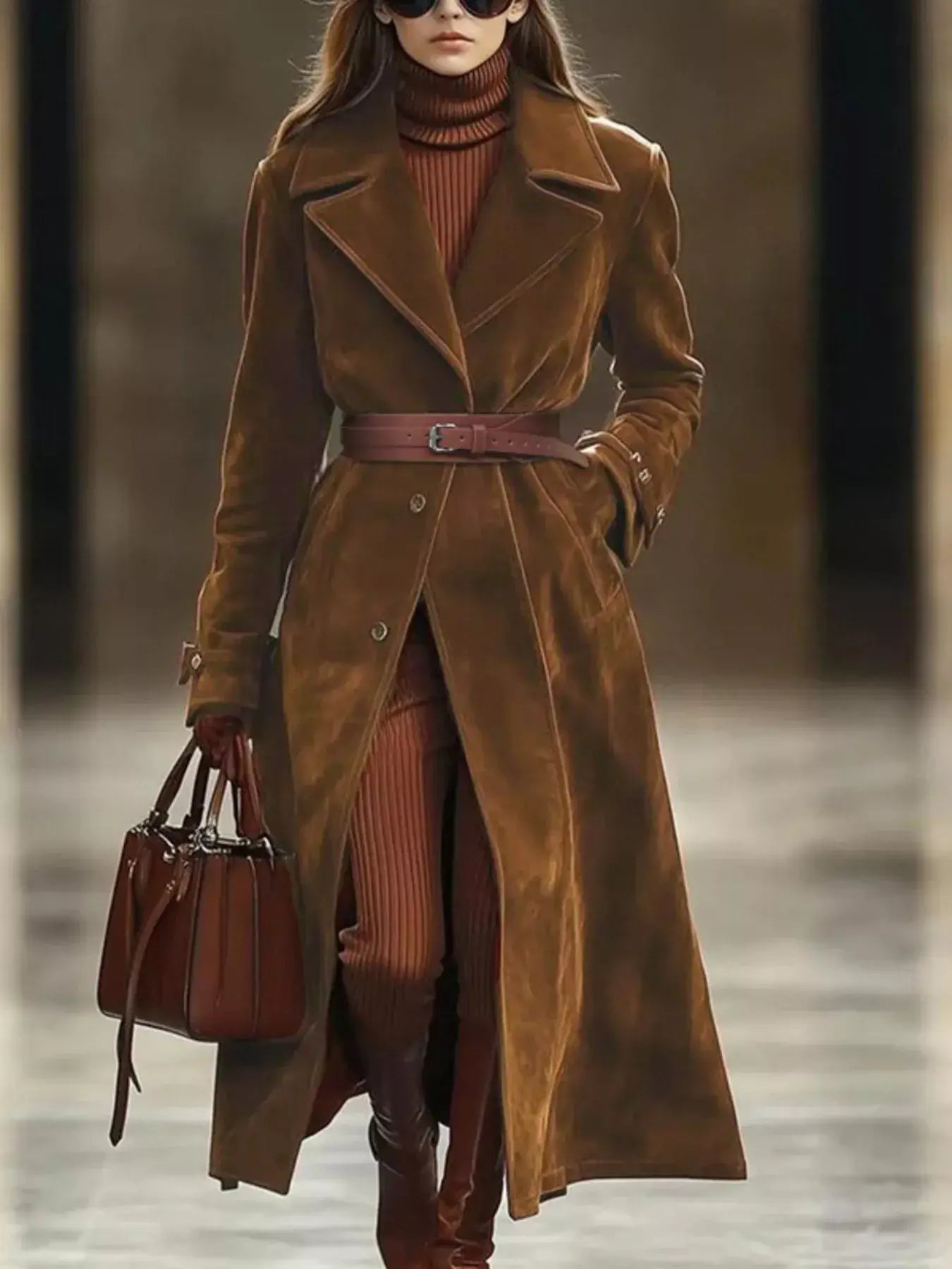 Lapel Collar Longline Outerwear - Trendsi - Flyclothing LLC