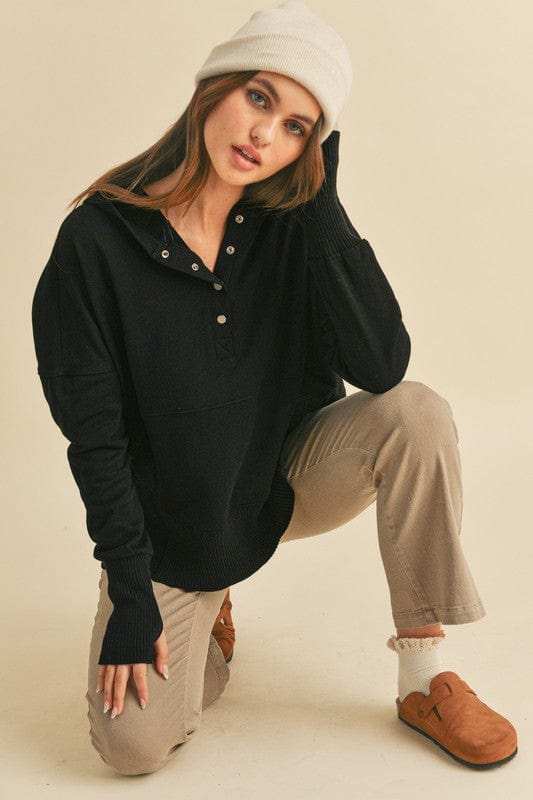 Aemi+Co Half Snap Dropped Shoulder Hoodie - Trendsi - Flyclothing LLC