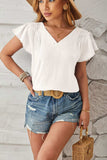 Ruched V-Neck Flounce Sleeve Blouse - Trendsi - Flyclothing LLC