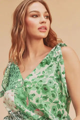 Aemi + Co Smocked Hem Printed Surplice Tank - Trendsi - Flyclothing LLC