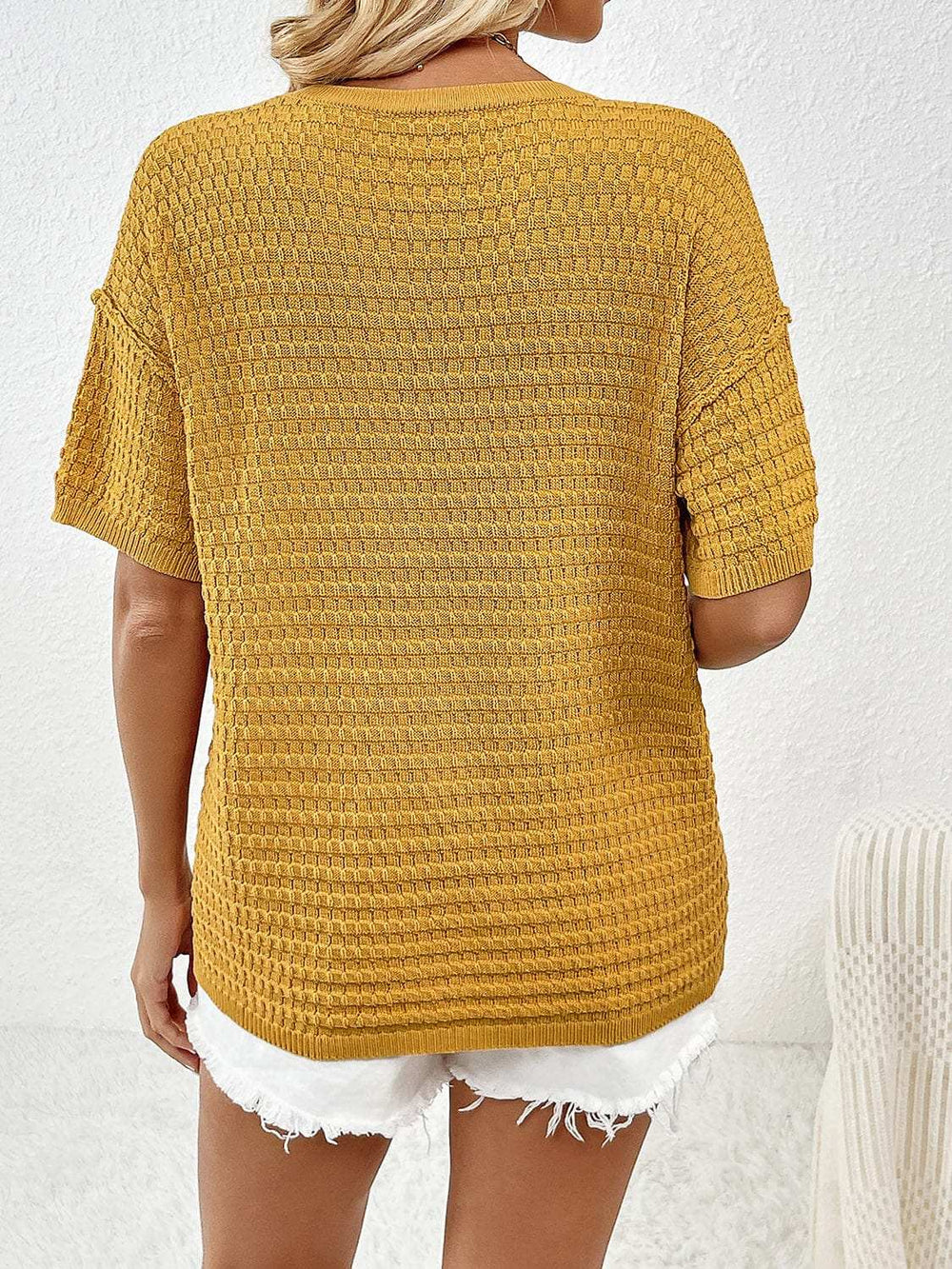 Round Neck Half Sleeve Knit Top - Trendsi - Flyclothing LLC