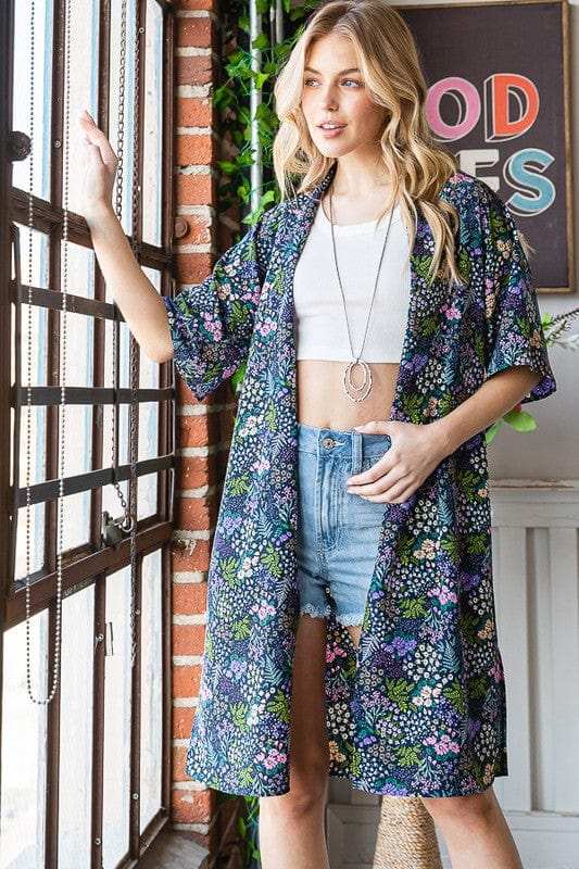 Heimish Full Size Half Sleeve Floral Open Cardigan Plus Size - Trendsi - Flyclothing LLC