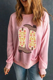 Boot Graphic Long Sleeve Sweatshirt - Trendsi - Flyclothing LLC
