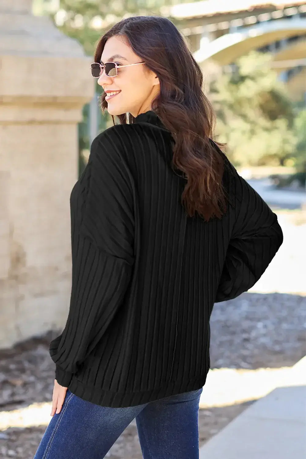 Basic Bae Full Size Ribbed Exposed Seam Mock Neck Knit Top - ShopBasicbae - Flyclothing LLC